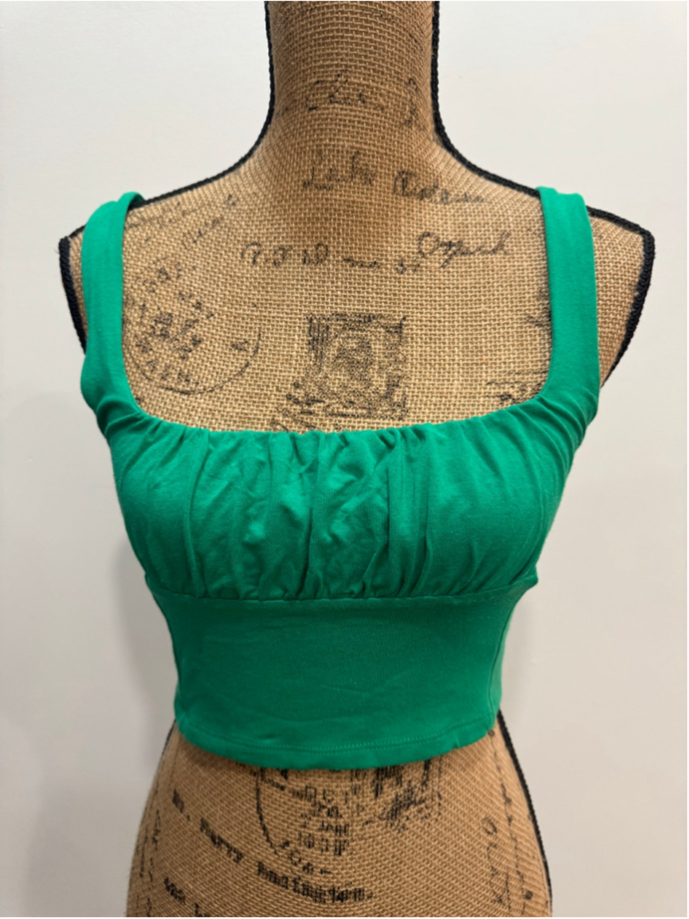 Aritzia Wilfred Free Green Orbit Bustier Tank Top Ruched Square Neck Crop Small